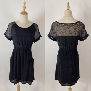 Anthro TULLE Lace Sleeve Little Black Dress XS